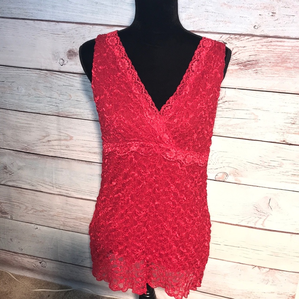- large. Sexy red lace v neck blouse.  INC International